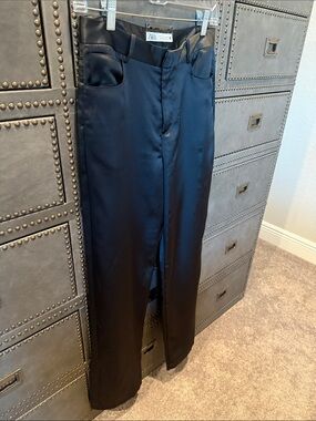 Zara Black Satin Straight-Leg Trousers